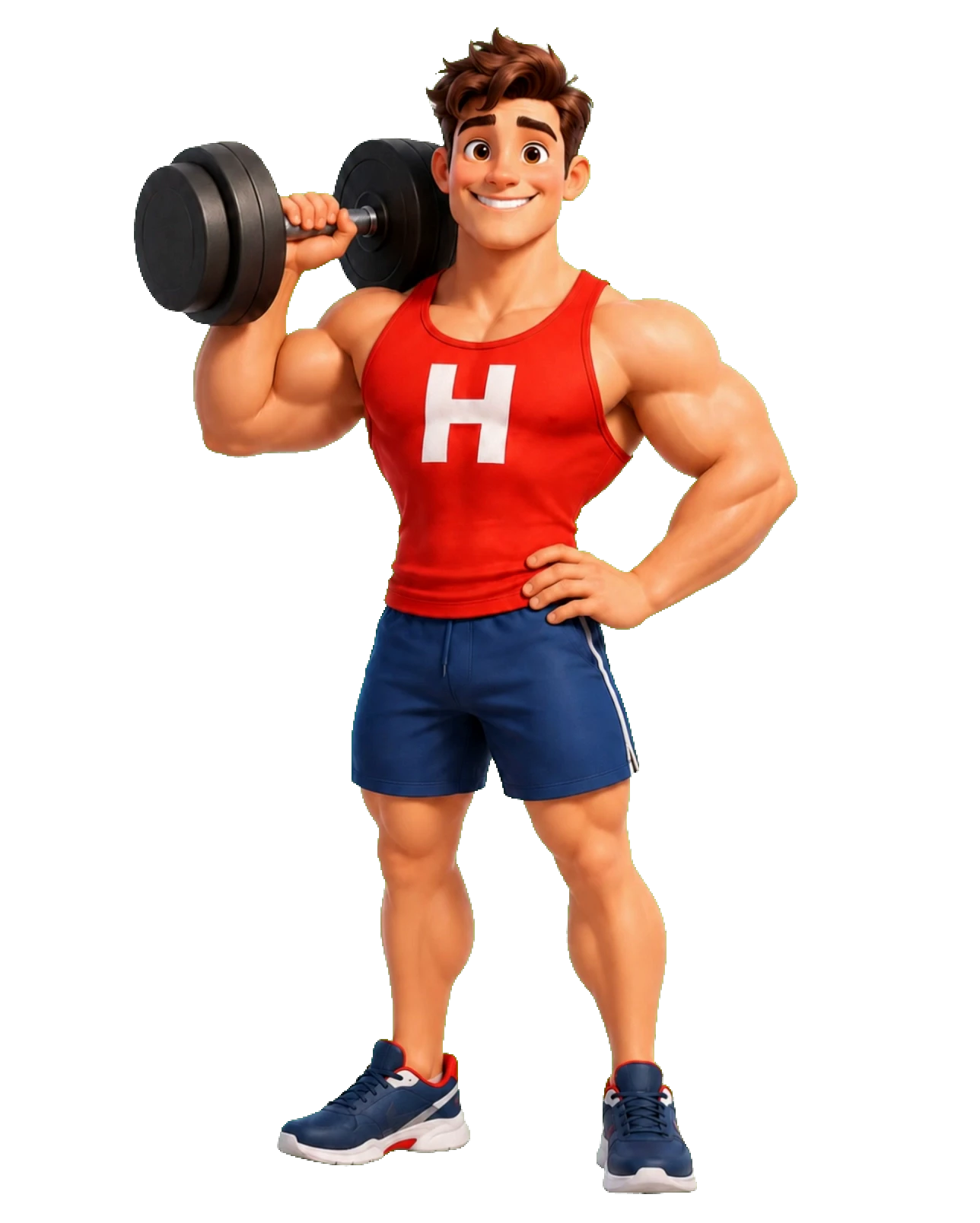 Hero Gym mascot with a dumbbell